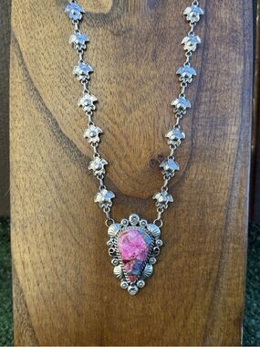 Navajo Sterling Silver Multi Color Cotton Candy Lariat Chain Necklace KY